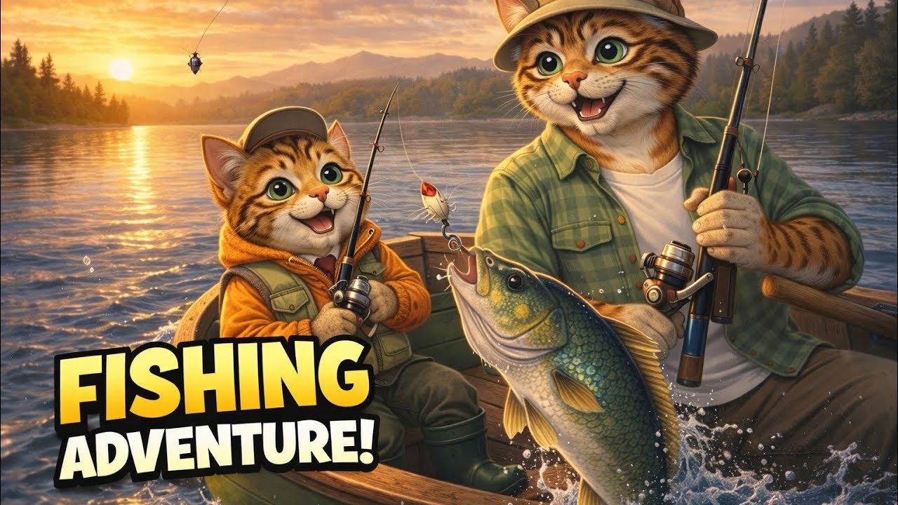Father Cat & Son Cat Go Fishing 🎣 | Cute Boat Adventure | Animated Story #CatAnimation #CuteCats 