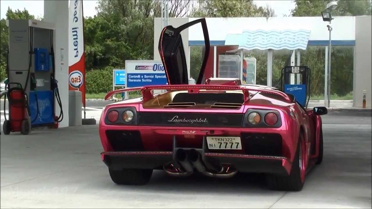 PINK Lamborghini Diablo GT - Modded Exhuast LOUD Start, Revs, Accelerations and crazy overtakes!