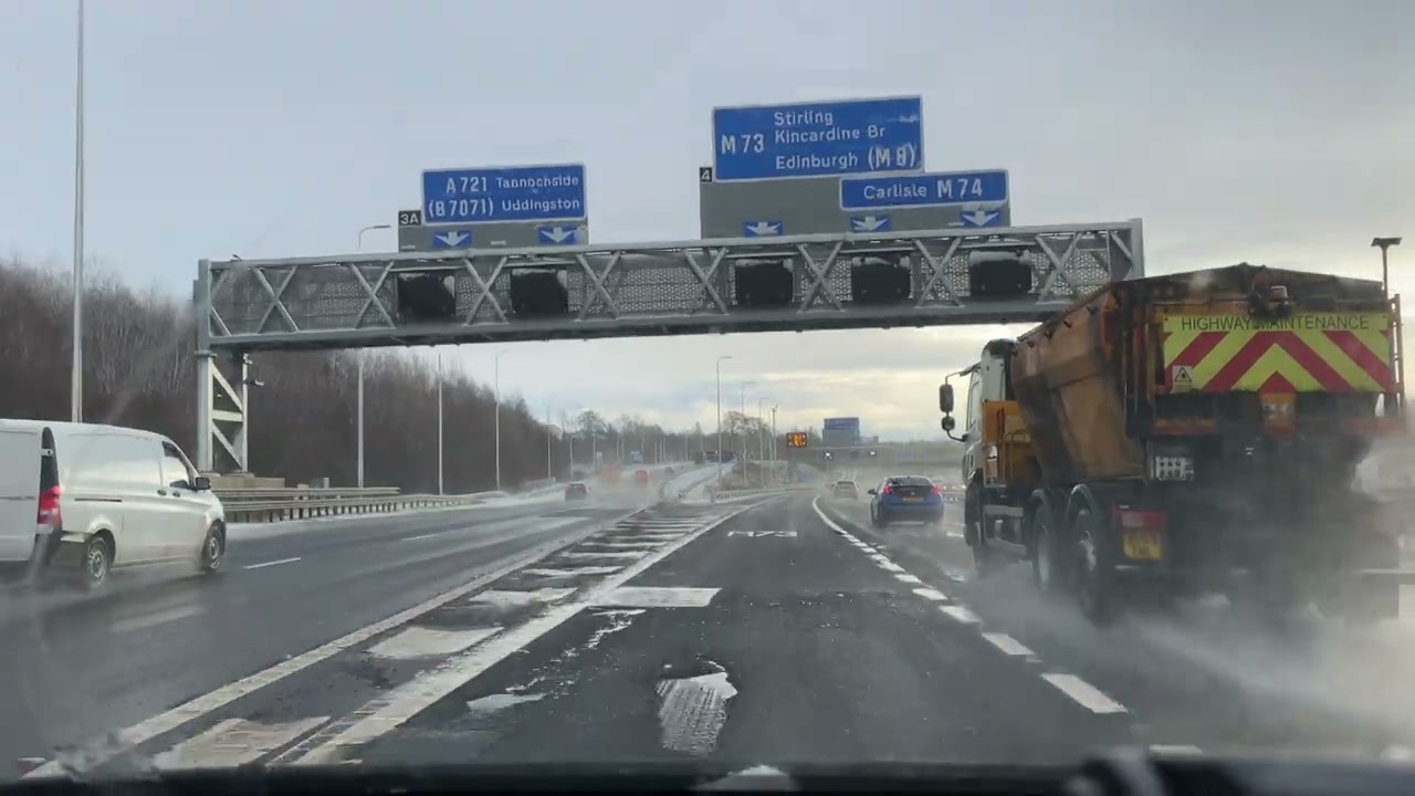 Driving in the West of Scotland - no cuts snowy motorway driving and traffic jam - February 2022