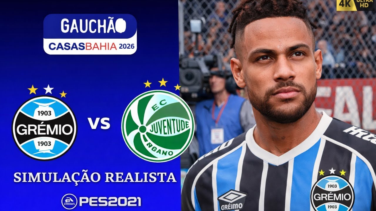 PES 2021- GRÊMIO VS JUVENTUDE AO VIVO - CAMPEONATO GAÚCHO 2026 - GAMEPLAY PC [4K 60FPS] REALISTA.