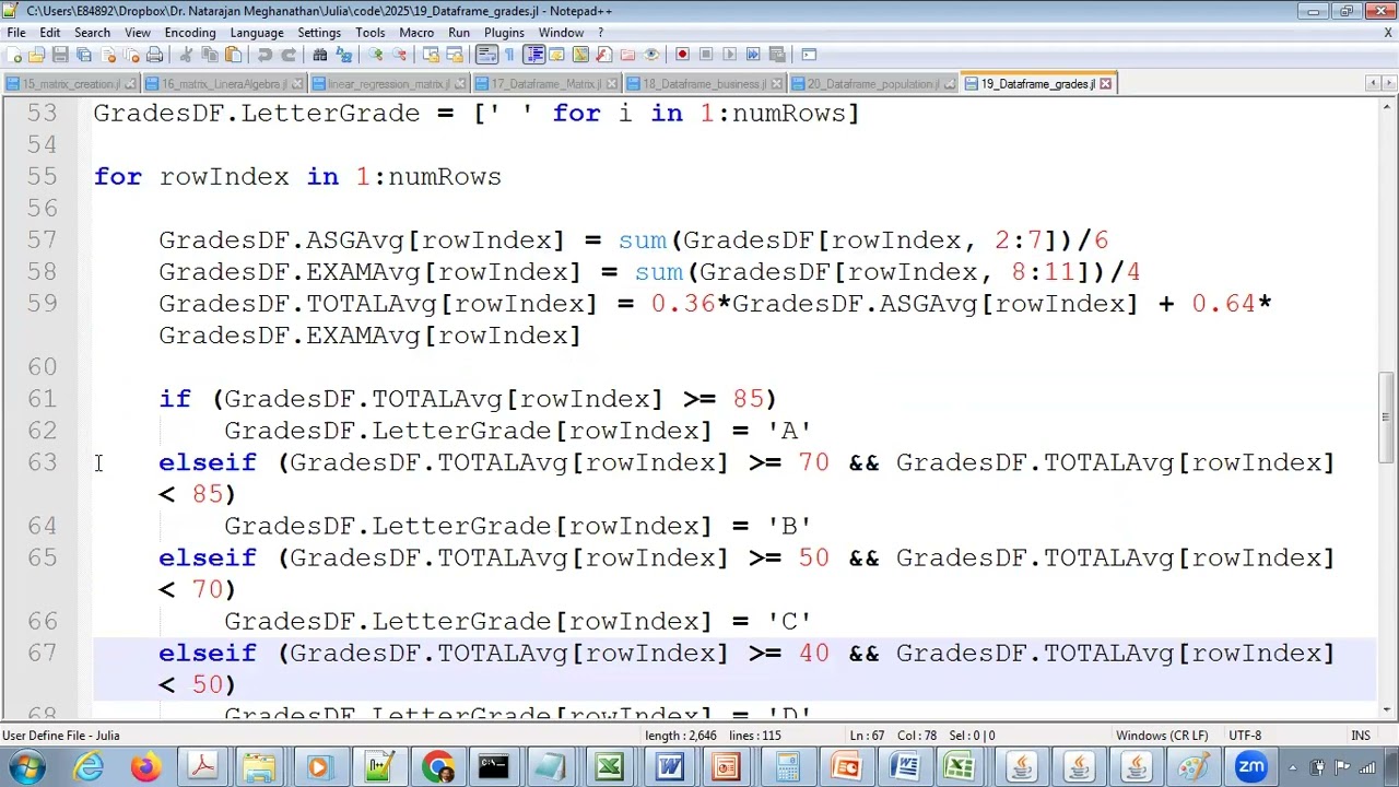 0 10 Julia Code 19  Dataframe for Grade Computation and ANalysis