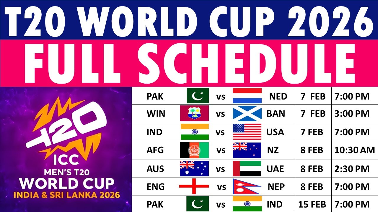 ICC T20 World Cup 2026 Schedule | ICC Men's T20 World Cup 2026 Schedule | T20 World Cup Schedule