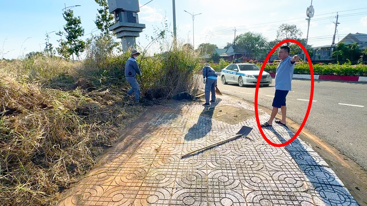 CONFUSED by the man's actions when he saw us cleaning the large sidewalk | Clean Up Lawn