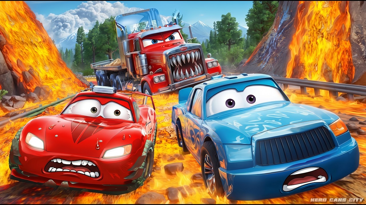 Lightning McQueen Escape From Monster Truck Cars on Lava Road | Hero Cars Full Episode Animation