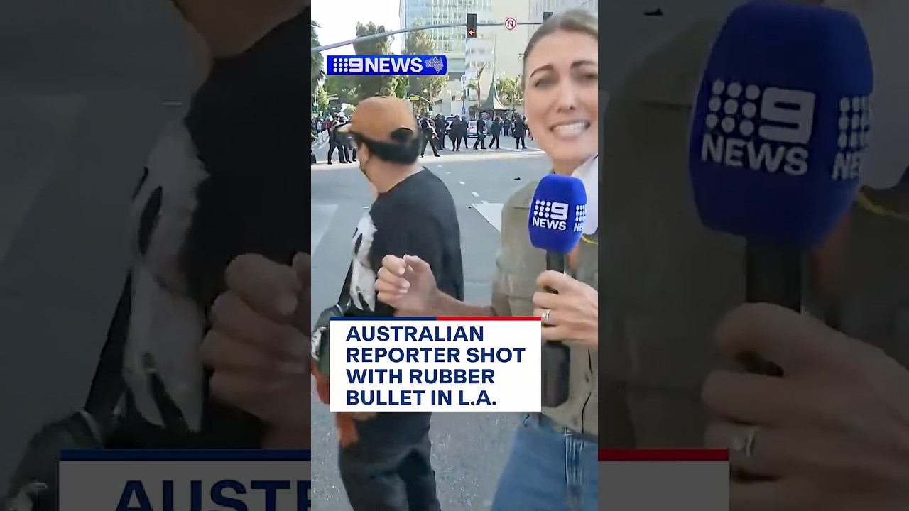 Australian reporter shot with rubber bullet in LA | 9 News Australia