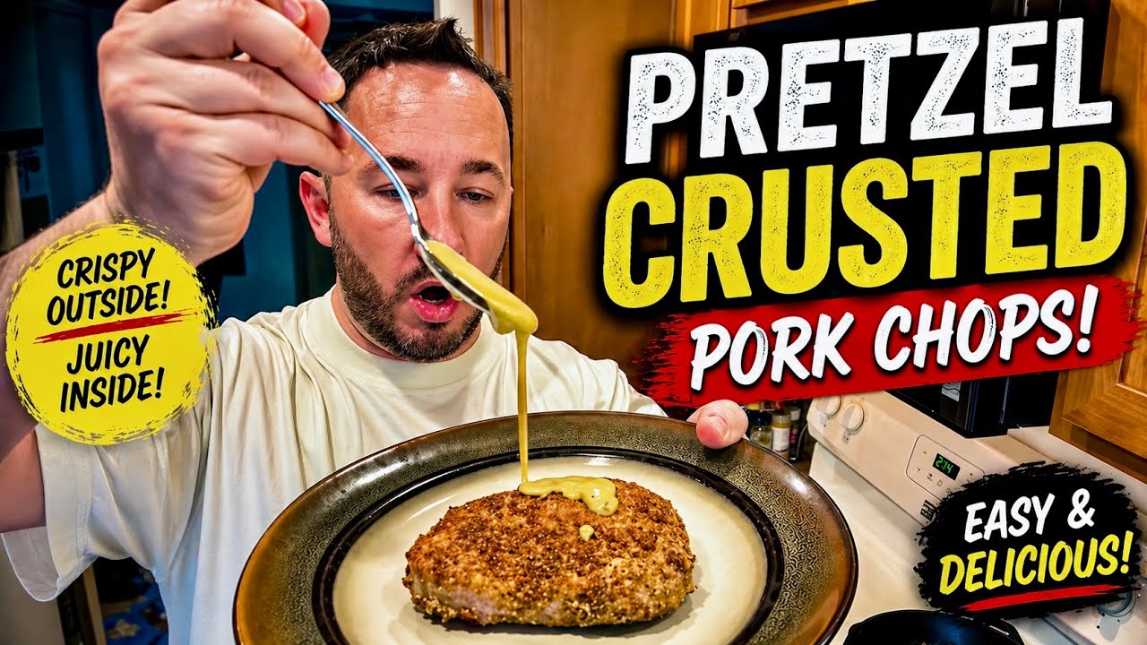 🥨 Salted Pretzel-Crusted Pork Chops Recipe! 🍖