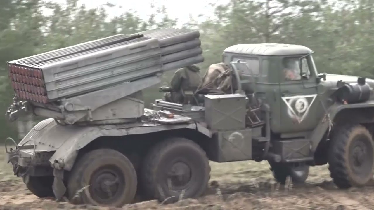 Russian salvo fire system work GRAD sweeps the enemy in its path