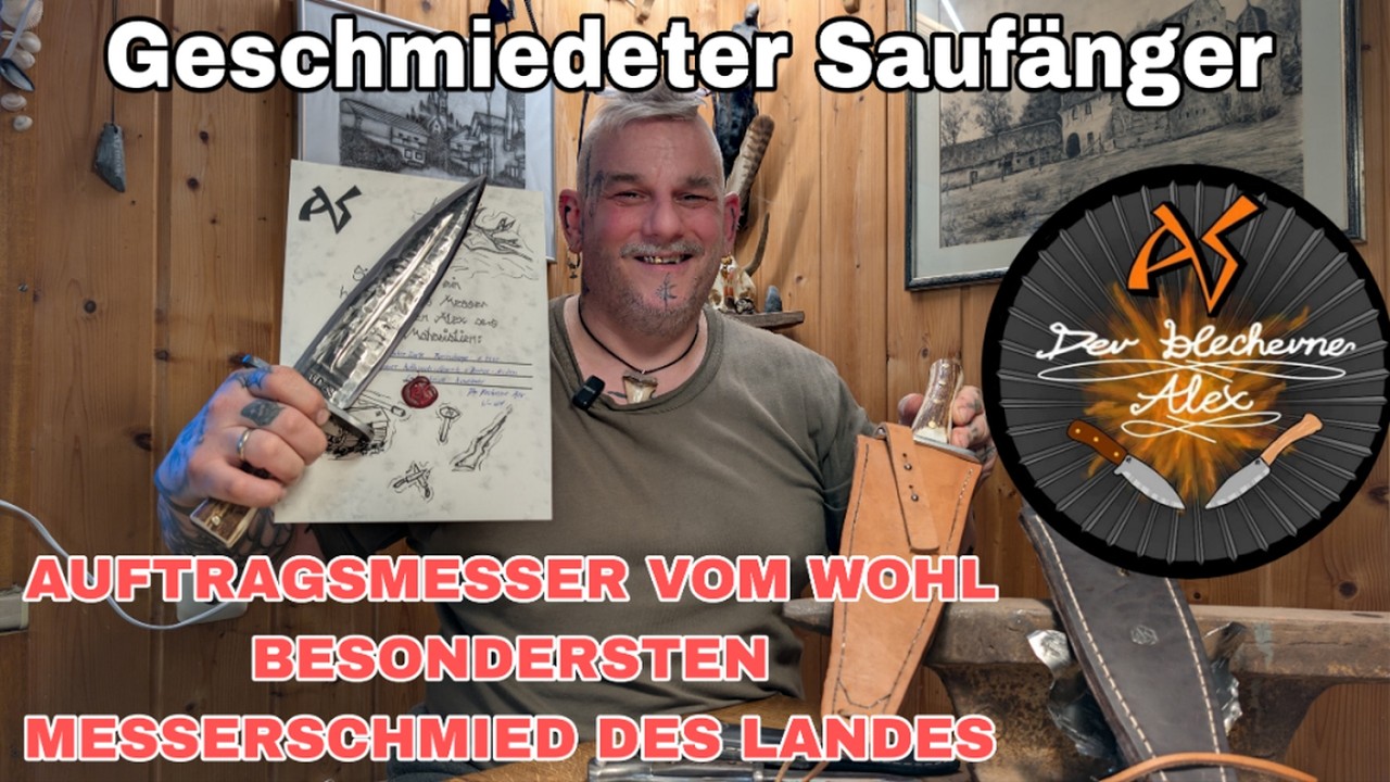 Geschmiedeter Sauf&auml;nger vom Messerschmied Der Blecherne Alex. Handgeschmiedete Messer aus dem Allg&auml;u