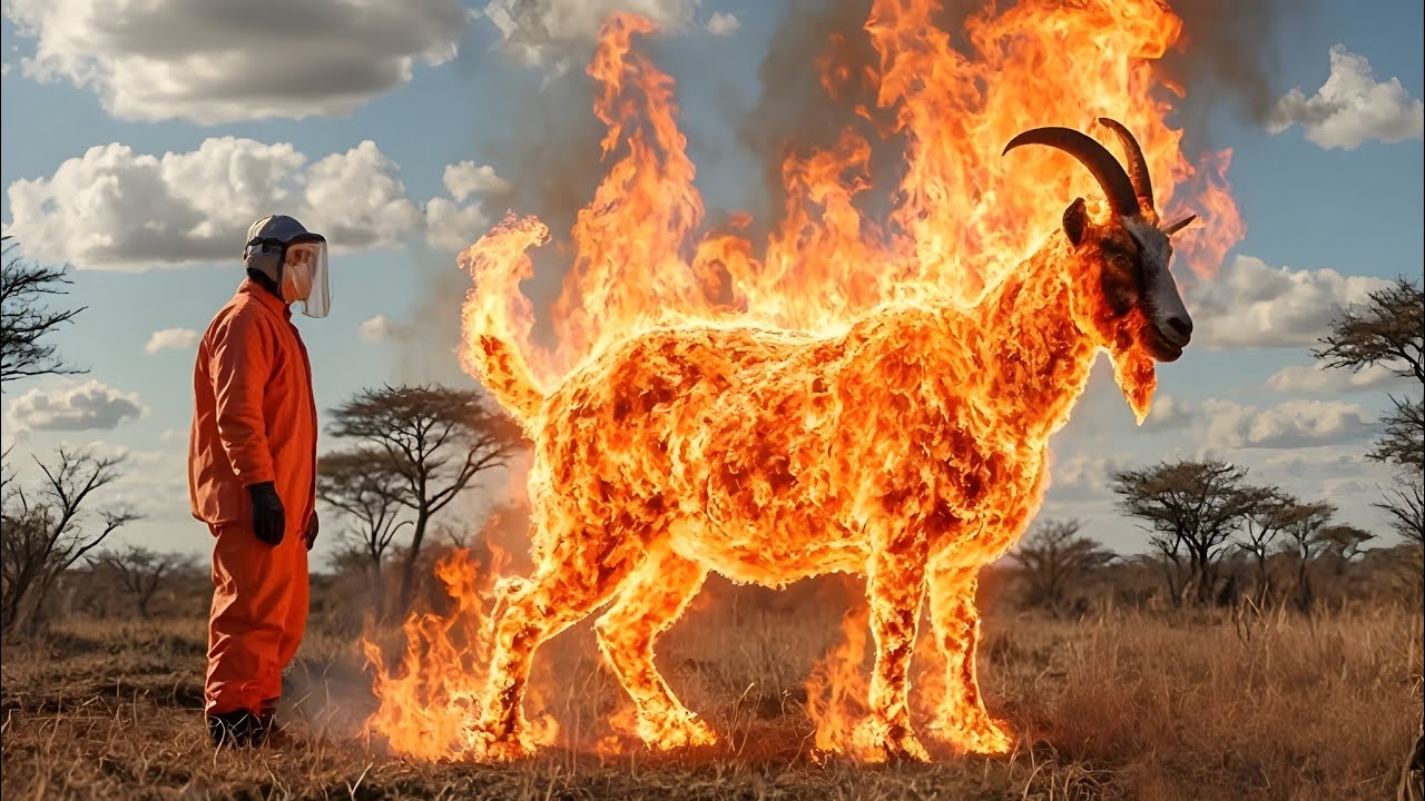 Goat injured by fire rescued by brave rescue team #savewildlife #humanity #goatrescue #rescueefforts