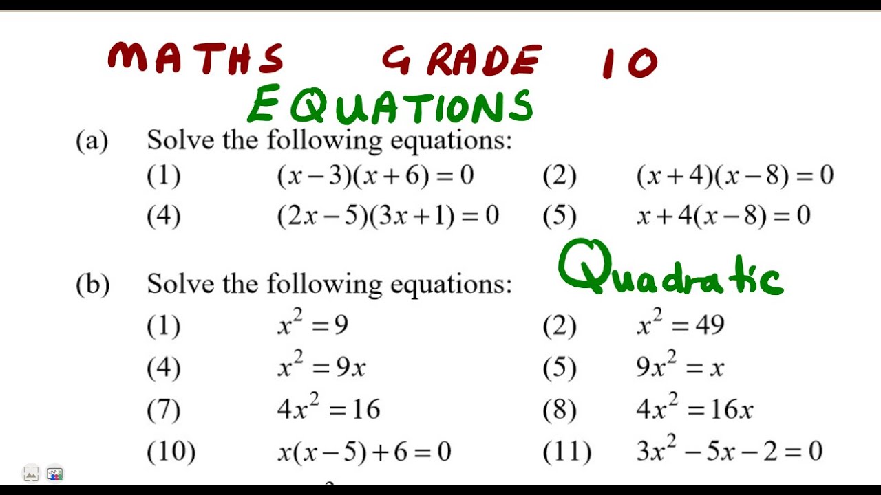 Mathematics Grade 10 Equations - Quadratic Equations @mathszoneafricanmotives  @mathwithlightone