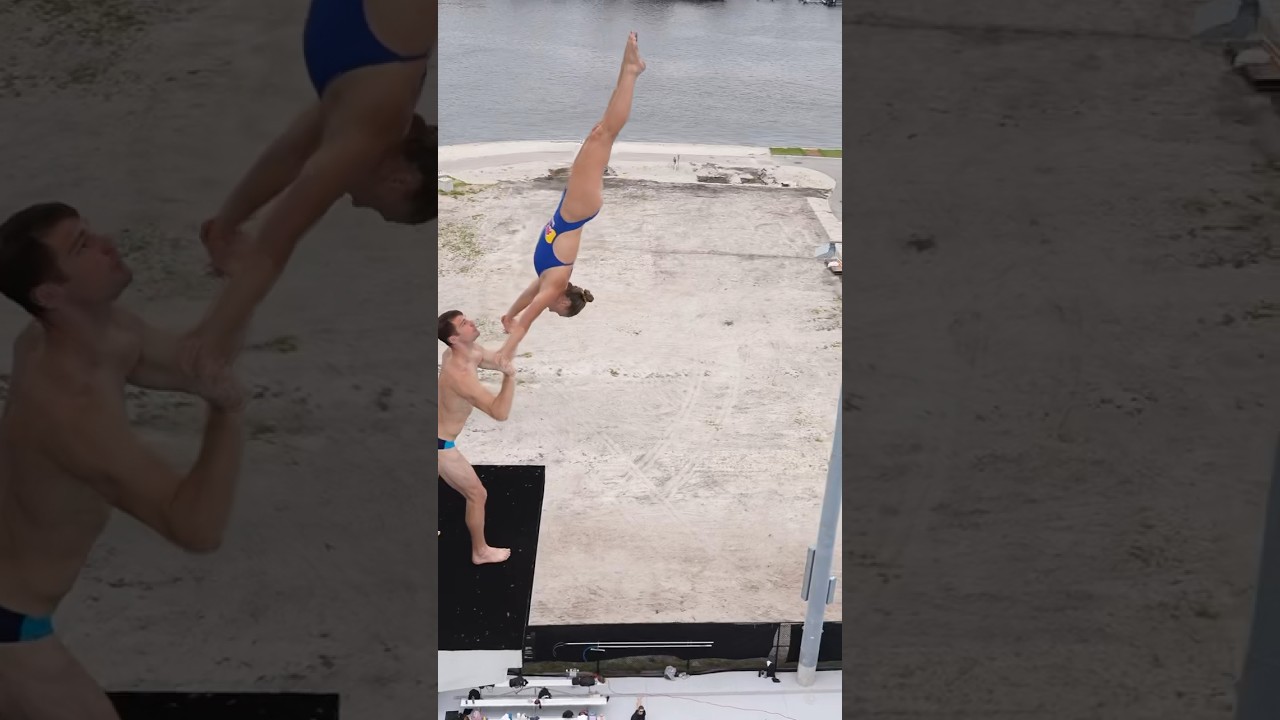 Acro yoga on a 20 meter platform 😱 #acrobatics #acroyoga #cliffjumping #cliffdiving