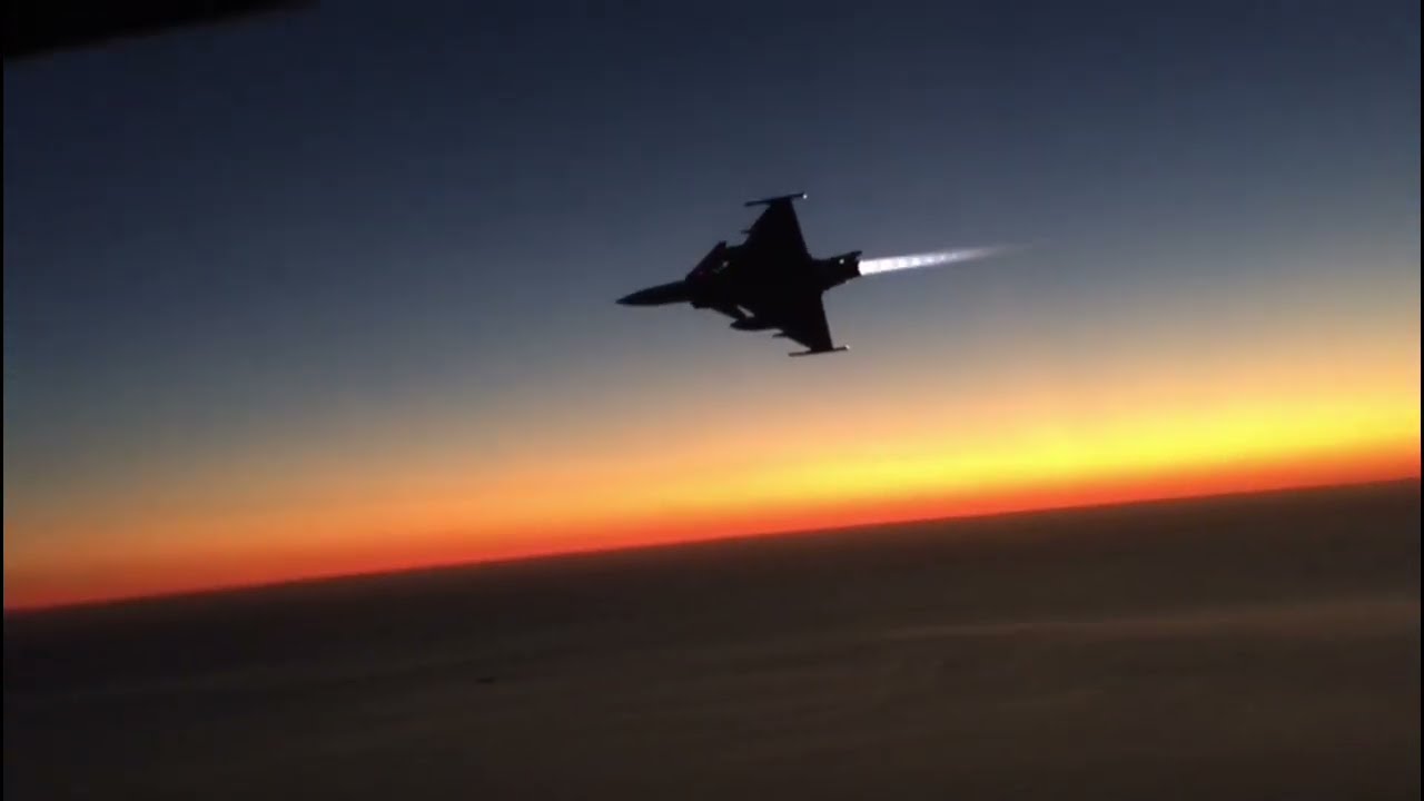 SAAF Gripen Fighter Jet Fires Flares and Afterburner at Night