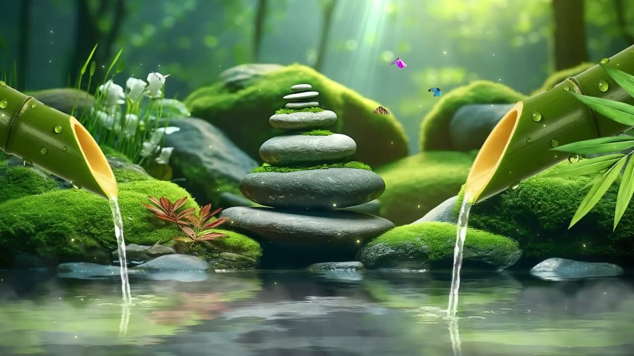 Relaxing Sleep Music | Bamboo Water Fountain + Peaceful Piano For Anxiety Relief, Calming, Healing