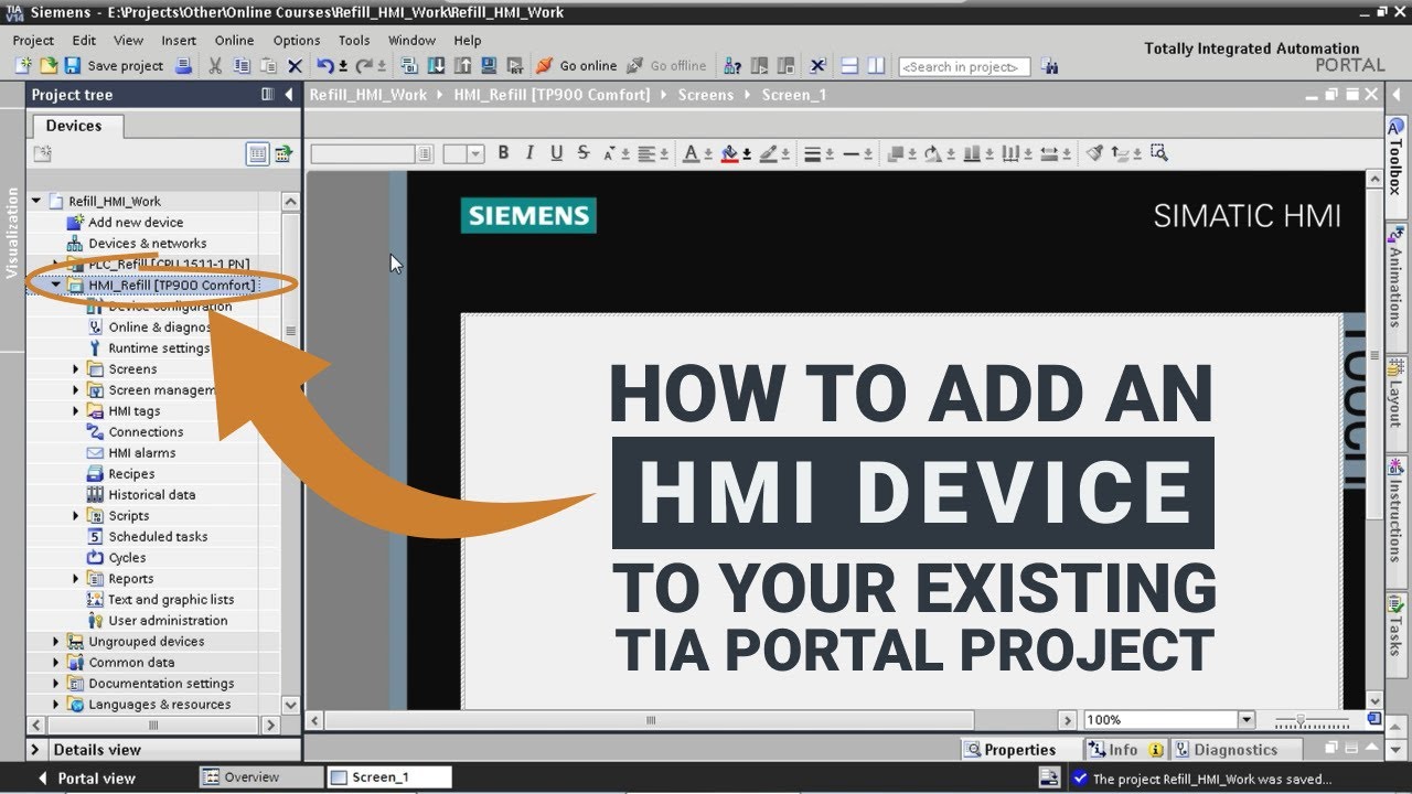 Как добавить устройство HMI в существующий проект TIA (курс TIA Portal)
