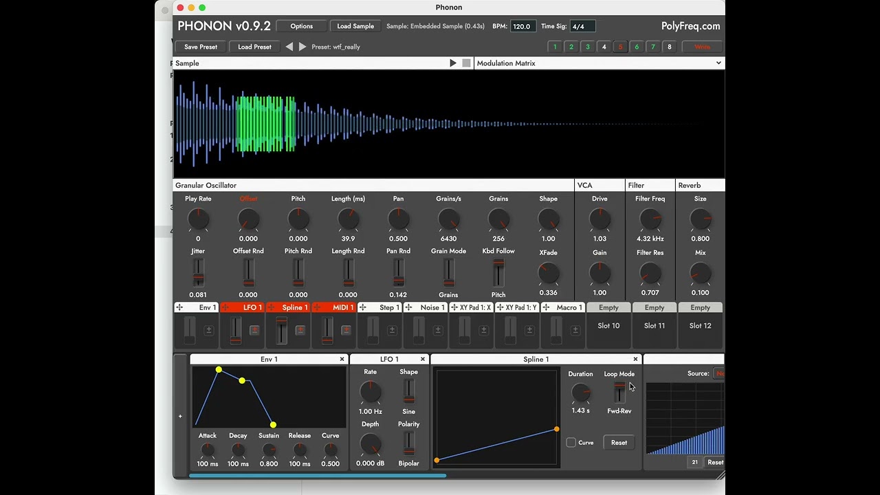 Messing about with a cowbell sample with Phonon granular synth plugin