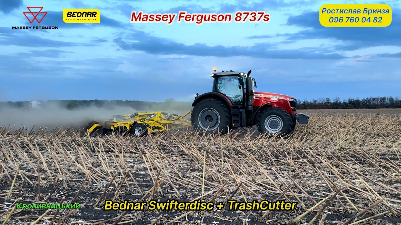 💥BEDNAR SWIFTERDISC + трактор MASSEY FERGUSON 8737s по палці сонишника стерні кукурудзи пшениці сої