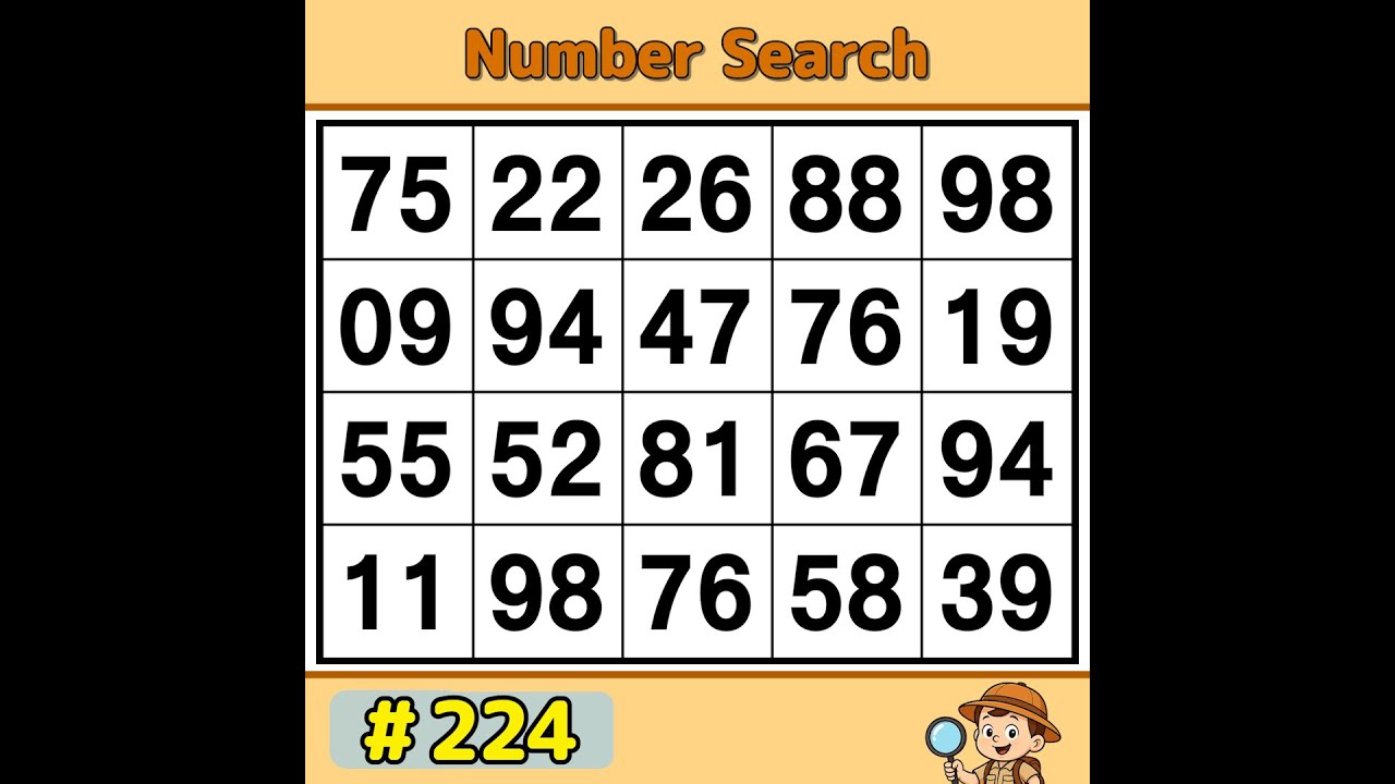 【JimmyPuzzle】 Daily Brain Training, Test Your Focus and Memory 《Number Search｜Brain Exercise》 #224