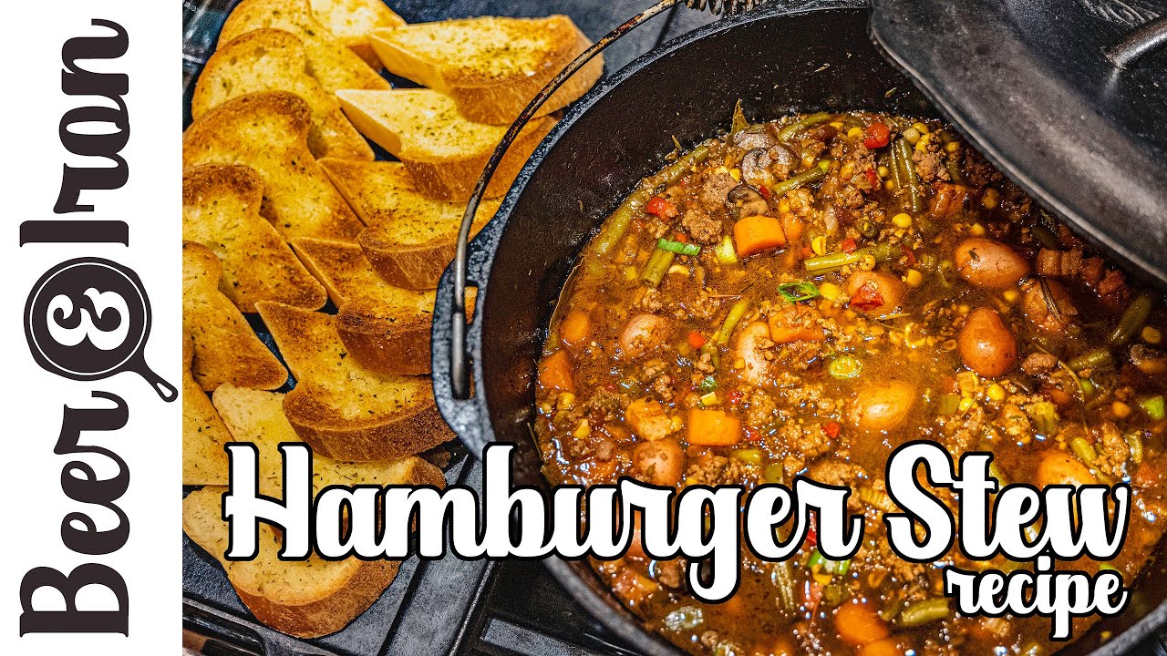 Beer and Iron Beer Broth Hamburger Stew Recipe Cooked in a Cast Iron Dutch Oven