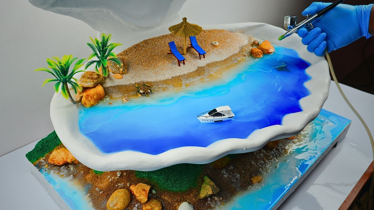 🌊DIY Ocean Resin Art😲 | Easy & Beautiful Beach Scene Tutorial |  Resin Art Tutorial | Resin Art🌺