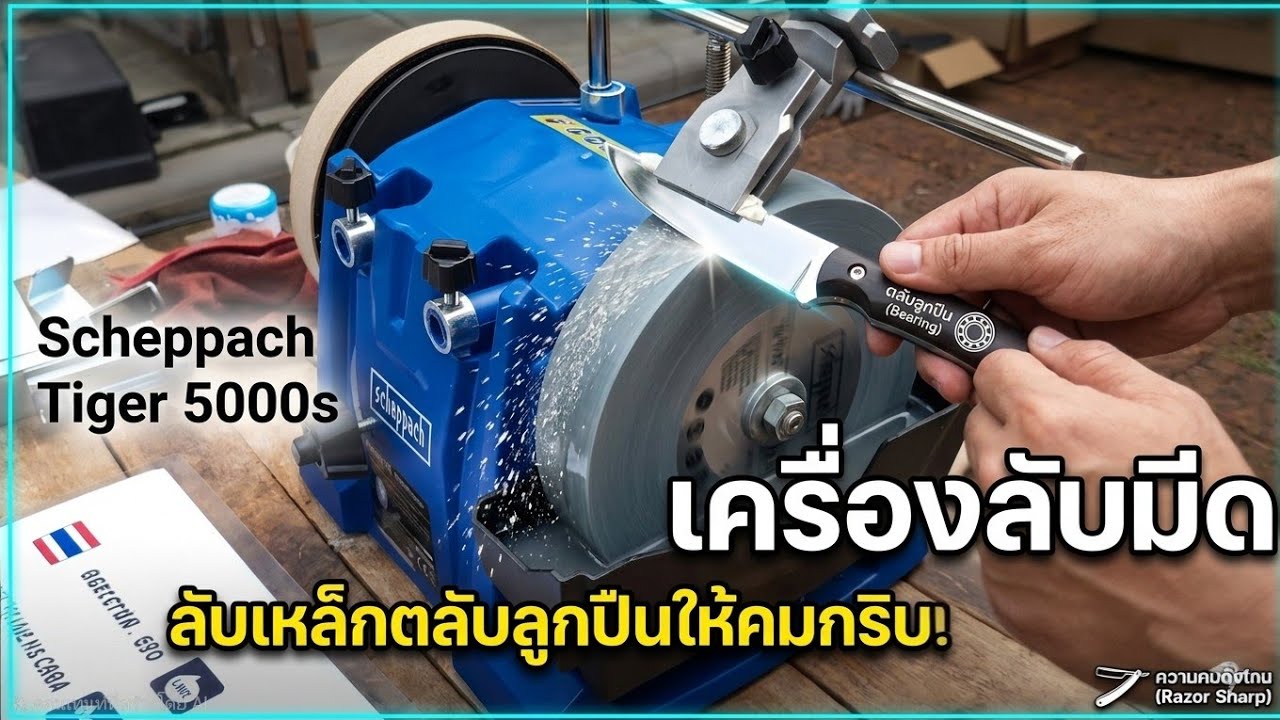 ปราบเหล็กแข็ง! ลับมีดตลับลูกปืน (Bearing Steel) ให้คมกริบด้วย Scheppach Tiger 5000s