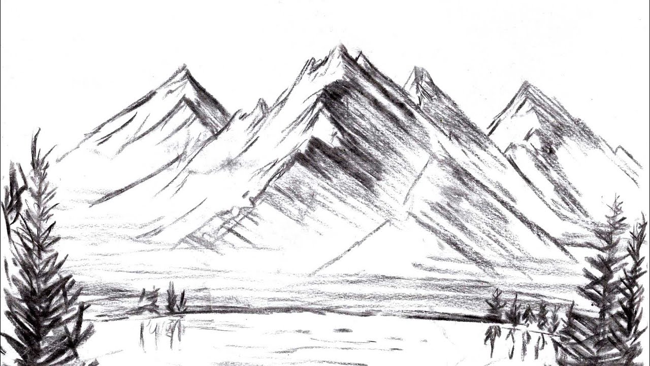 Desen in creion - Peisaj cu munti | How to draw mountain