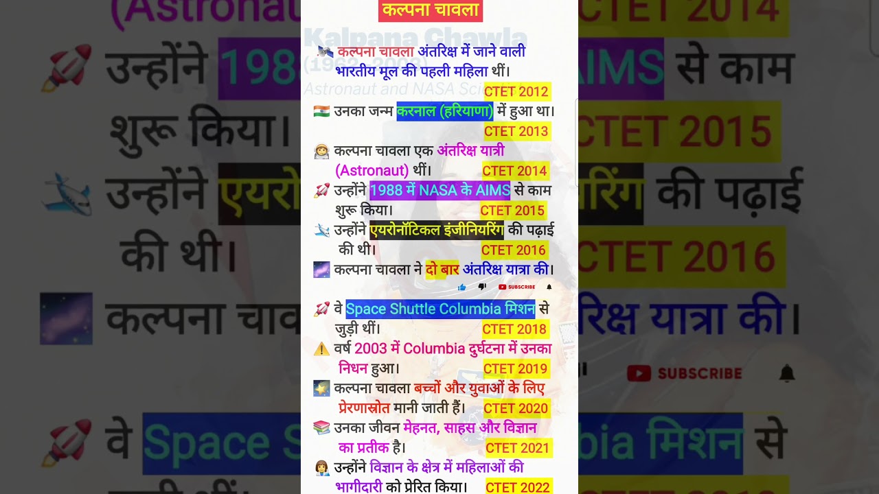 🚀 Kalpana Chawla CTET UPTET PYQ | 100% Sure Questions 🔥💯 