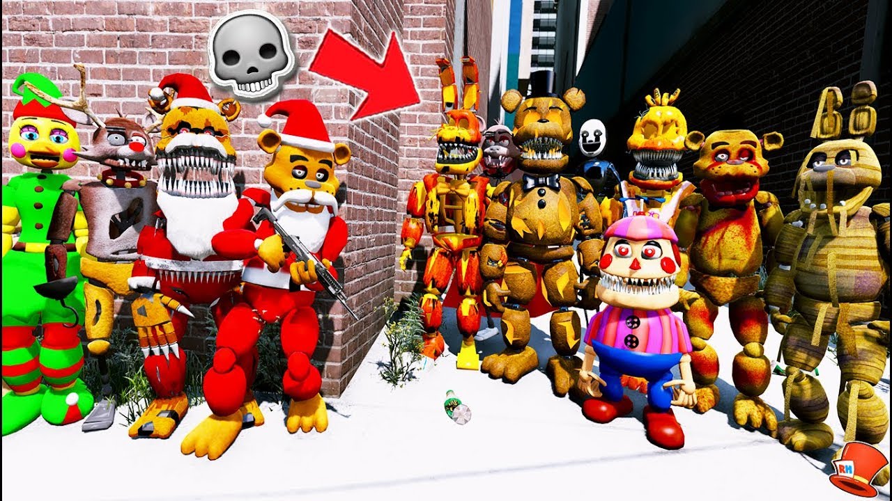 Christmas Animatronics VS Halloween Animatronics! Who Will Win? (GTA 5 Mods FNAF RedHatter)