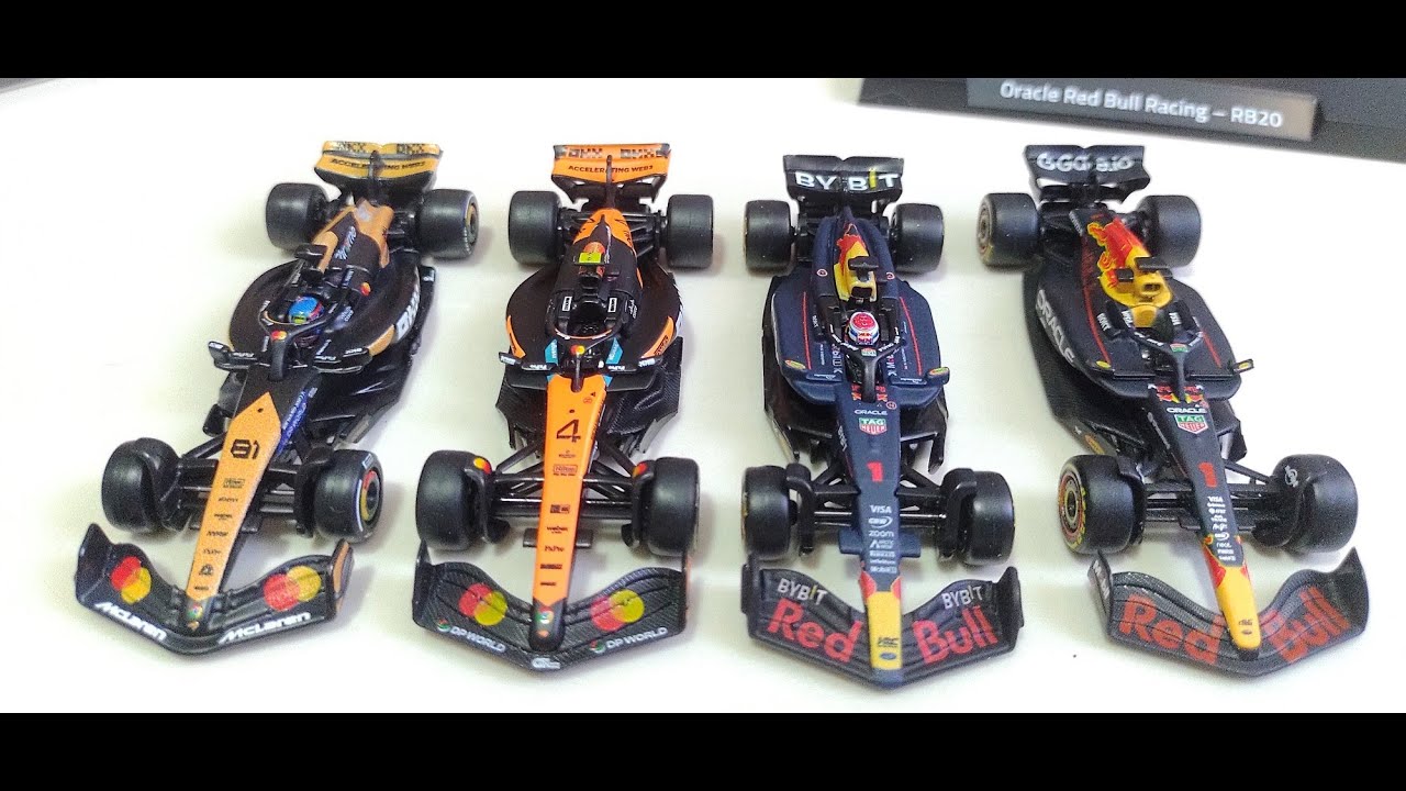 Formula 1 Hot Wheels x Burago 1/64. Red Bull e McLaren. Comparação.