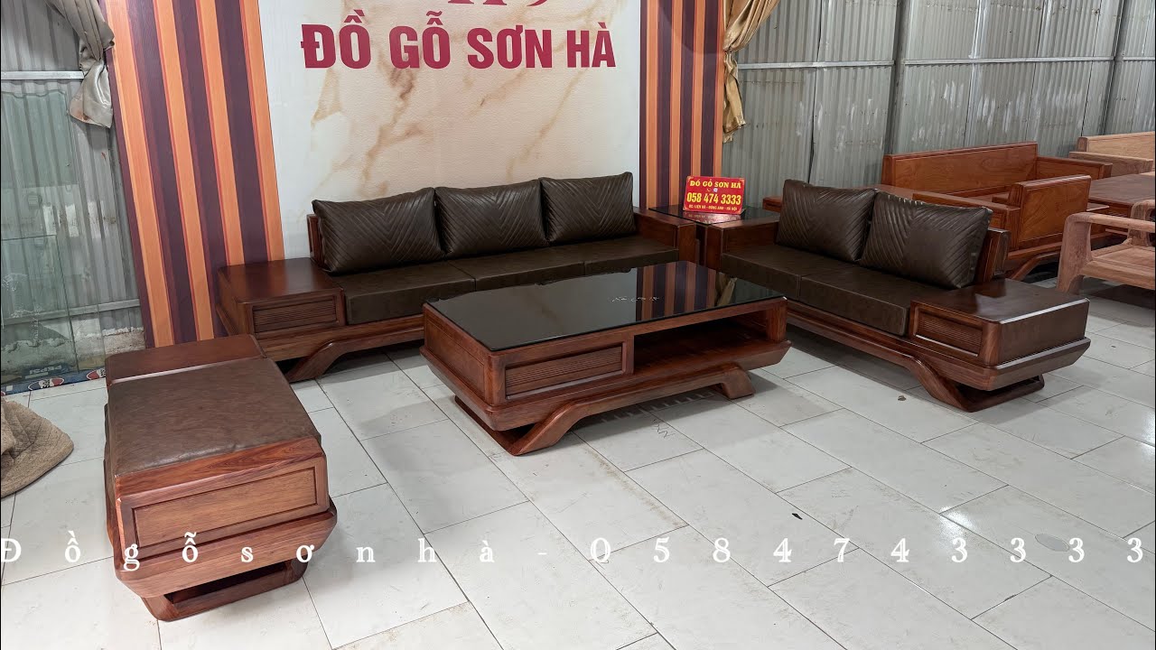 Sofa zito chân thuyền góc L ngược gỗ hương đá | Xưởng Đồ Gỗ Sơn Hà