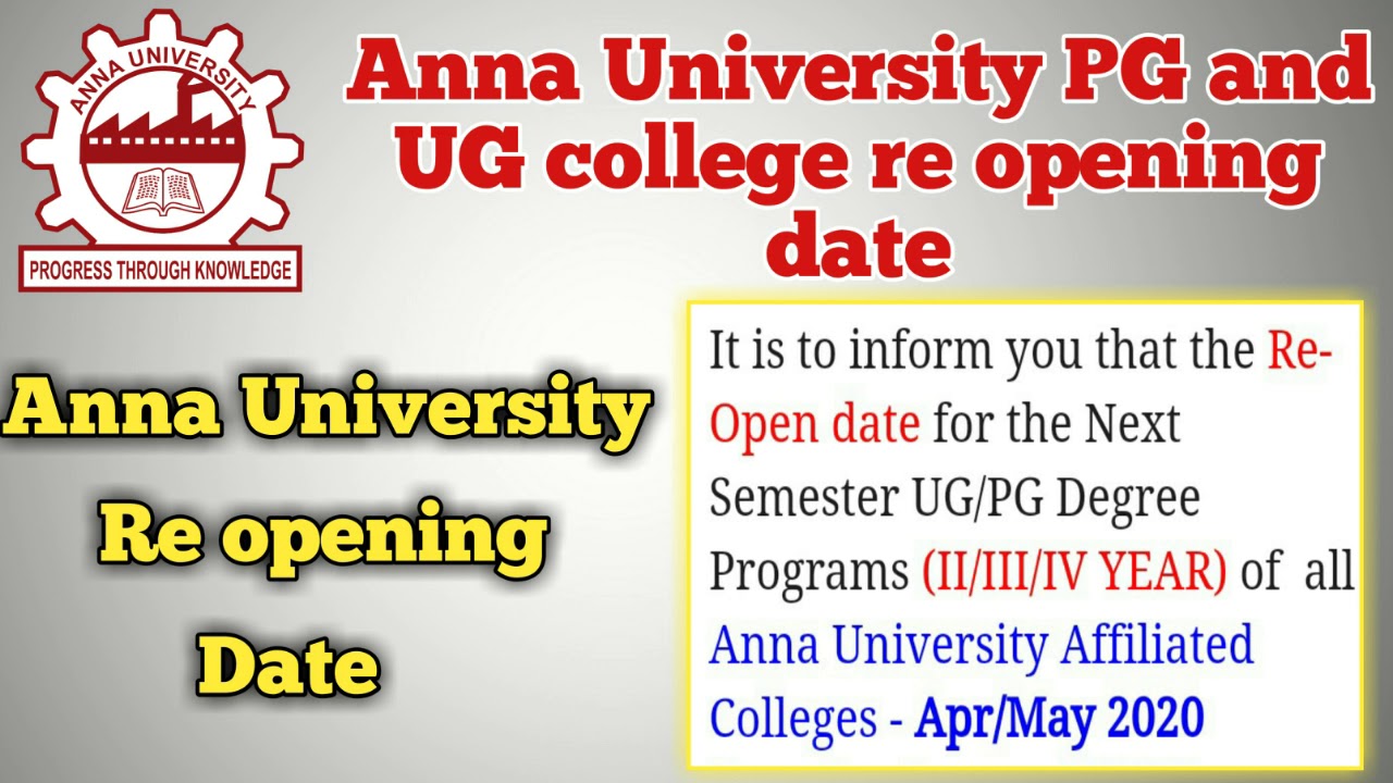 Anna university UG and PG college reopen date