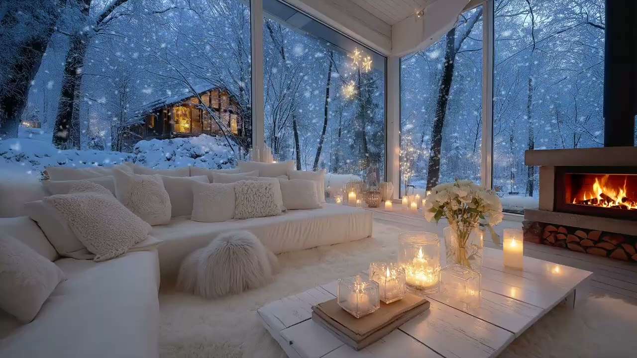 🎹🎶 Peaceful Piano Music with Fireplace | Cozy Candles & Snowfall | 10 Hours of Focus, Relax & Sleep