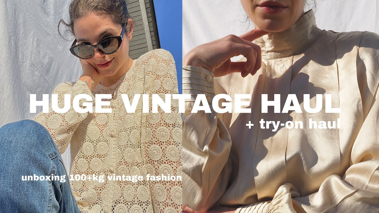 huge vintage unboxing + try-on haul, unboxing over 100kg of vintage clothes 💓✨