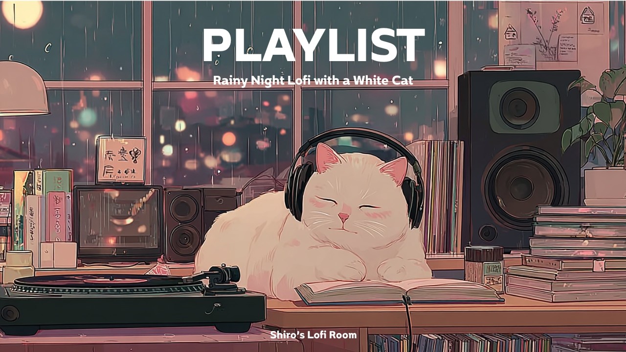 🌧️ Cozy Rainy Night with a White Cat | Lofi 🎧