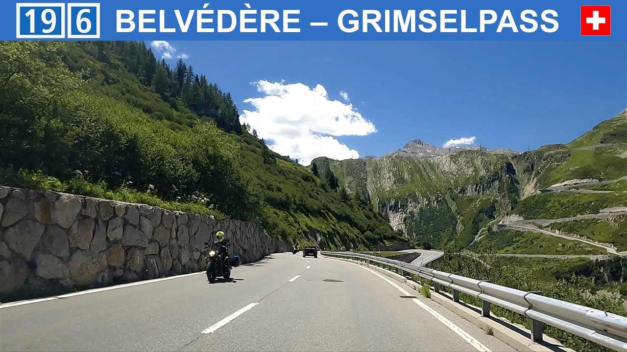 Driving in Switzerland. Scenic road in Swiss Alps. Belv&eacute;d&egrave;re - Gletsch - Grimselpass. 4K