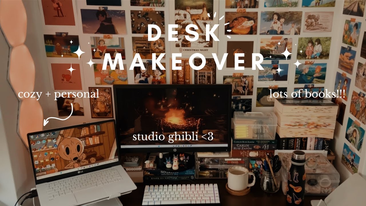 a desk makeover 🍂✨ creating a cozy space with studio ghibli, books and stationery