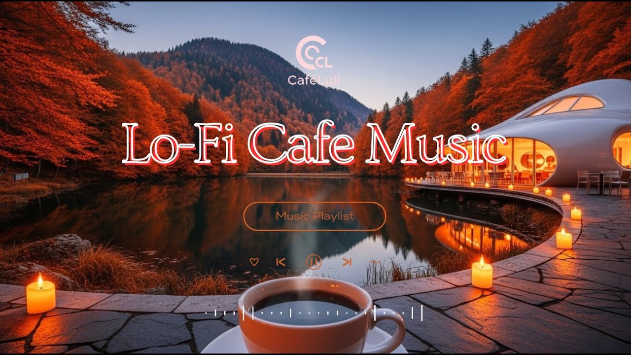 Autumn Reflections at a Dreamlike Lakeside Cafe | Mellow Lofi Night Ambience