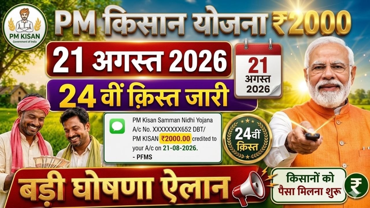PM Kisan 24th Installment Release Date 2026 | All farmers will get 24th installment of ₹2000 each