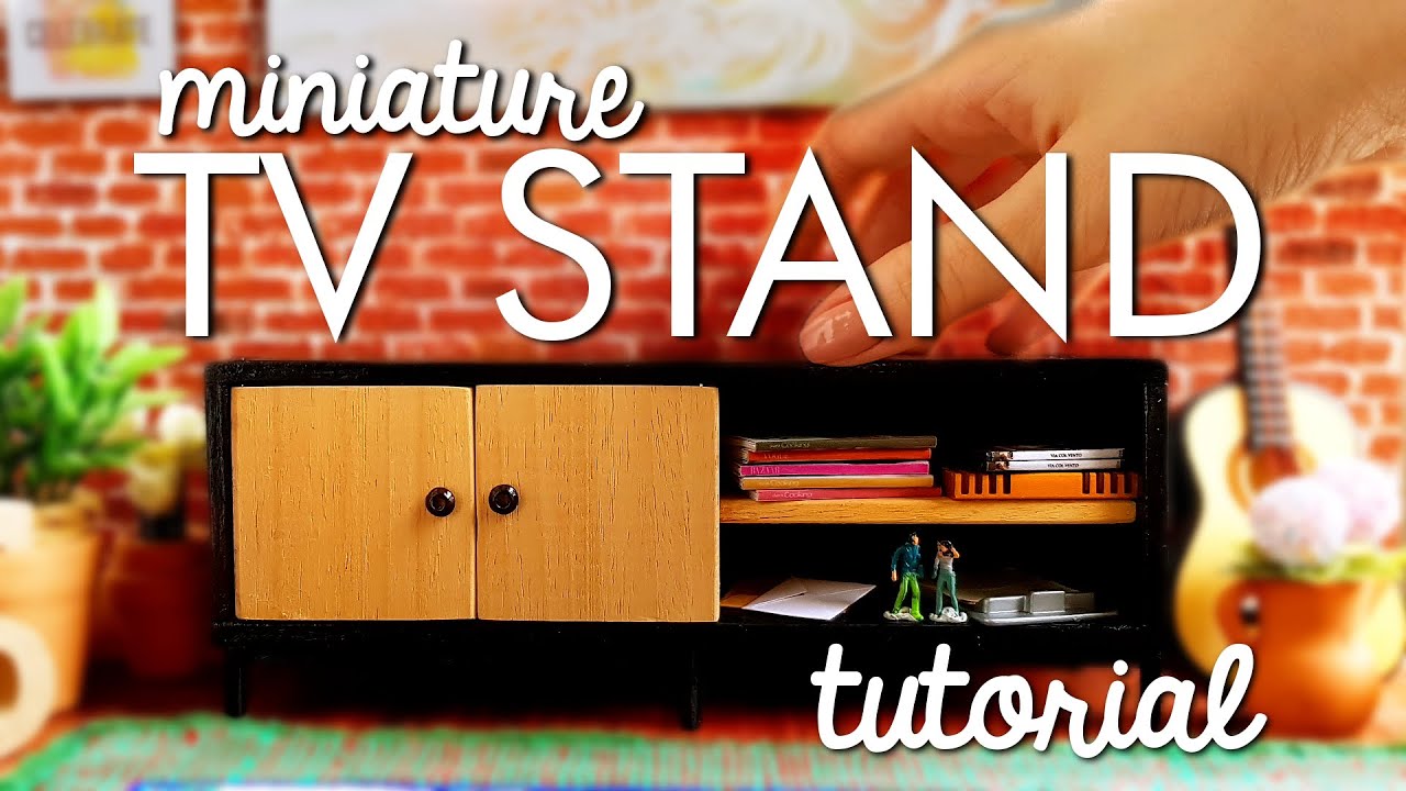 How to make a MINIATURE TV STAND: Miniature TV Stand for BARBIE dolls and DOLLHOUSES - 1:6 FURNITURE
