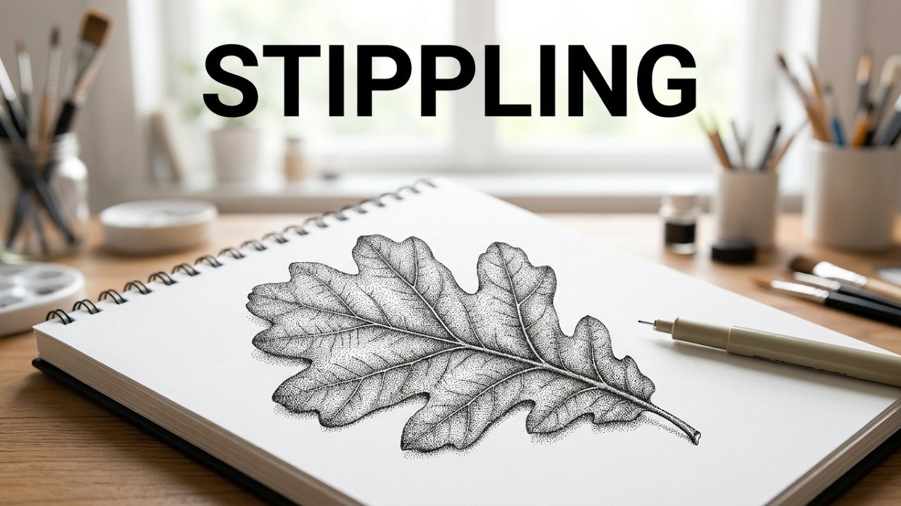 🔥 تجربة التنقيط بالحبر الصيني رسم طبيعة واقعي بقلم التحبير Stippling Art Masterclass