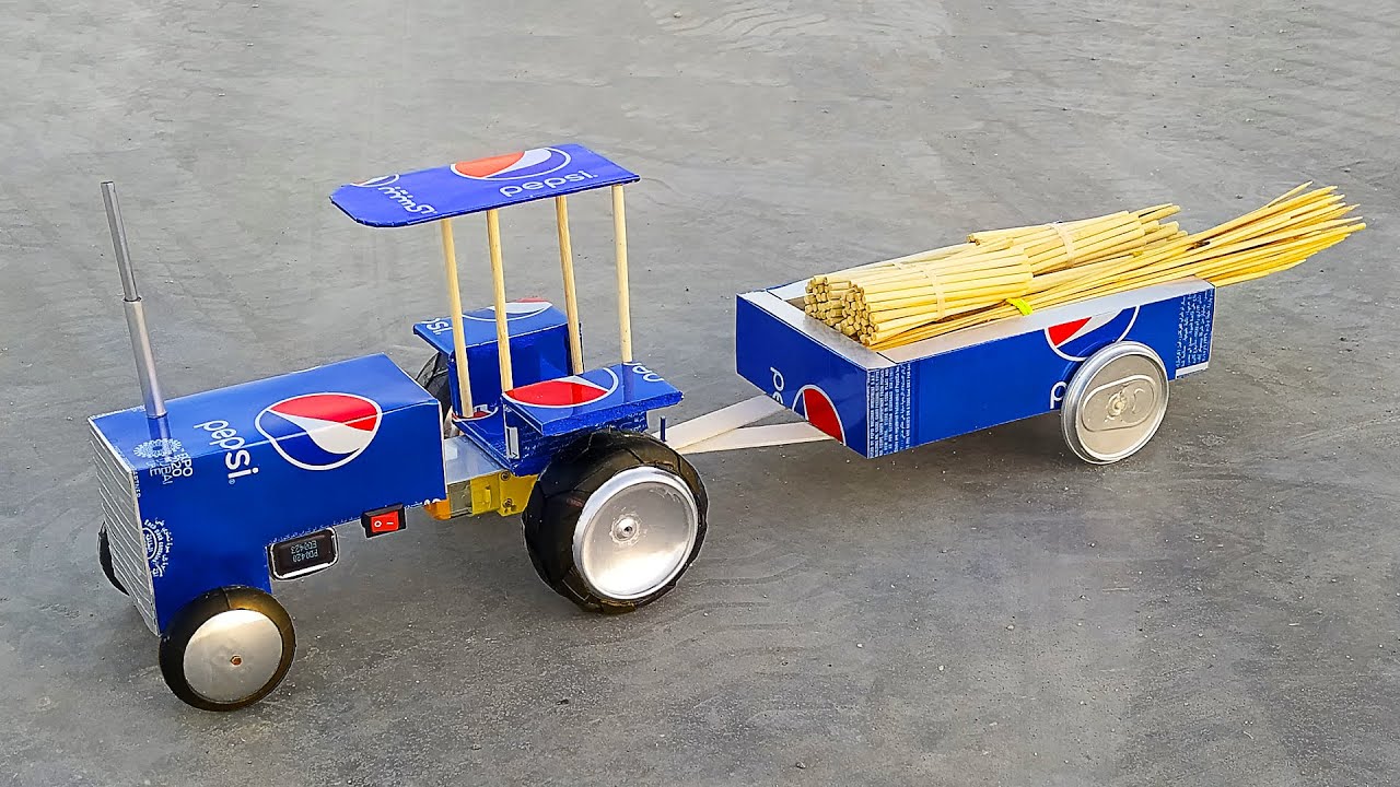 Делаем удивительный трактор с тележкой из банок пепси 🚜 Машинки дома - Игрушки своими руками