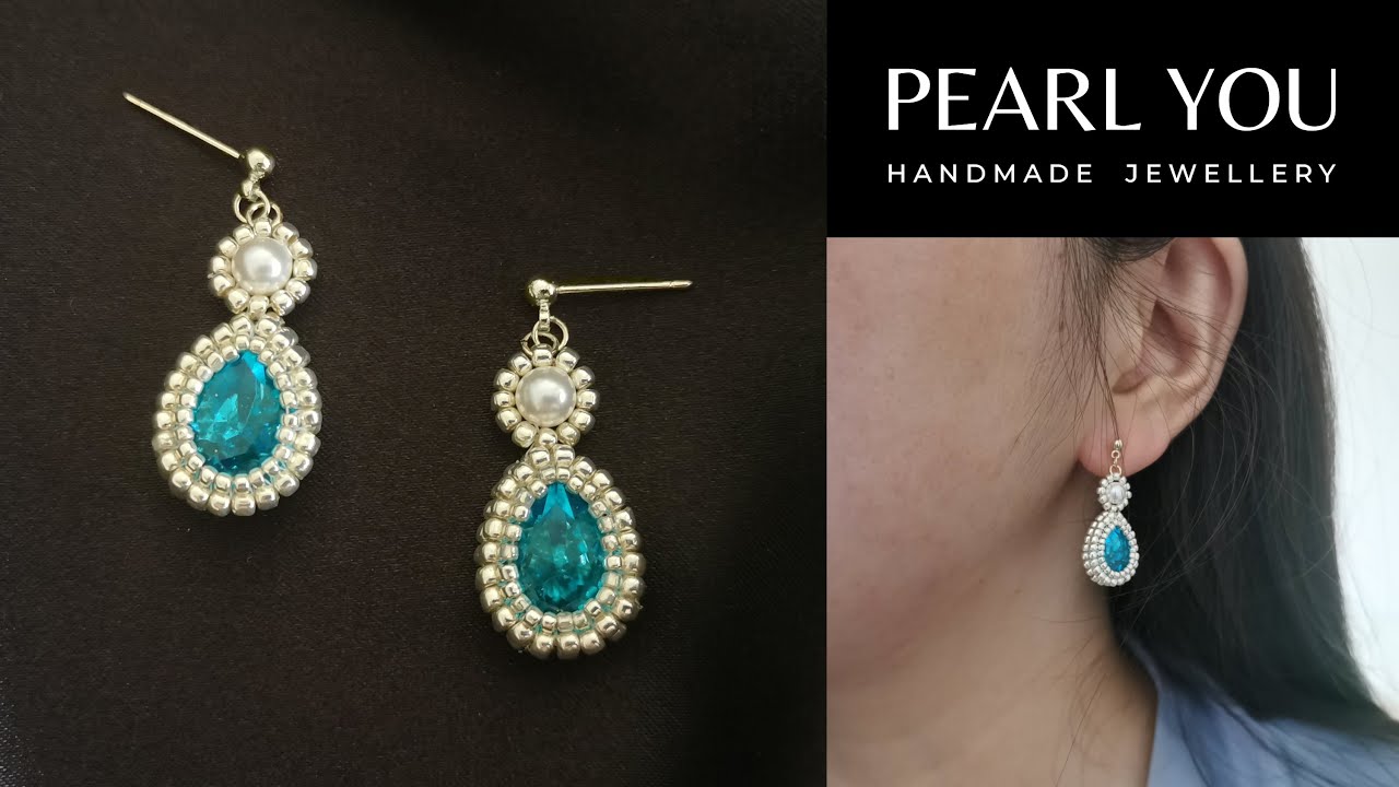 Sense of Luxury Earrings Design, Blue Drop Diamond Beading Earrings Tutorial, PEARL YOU Jewellery
