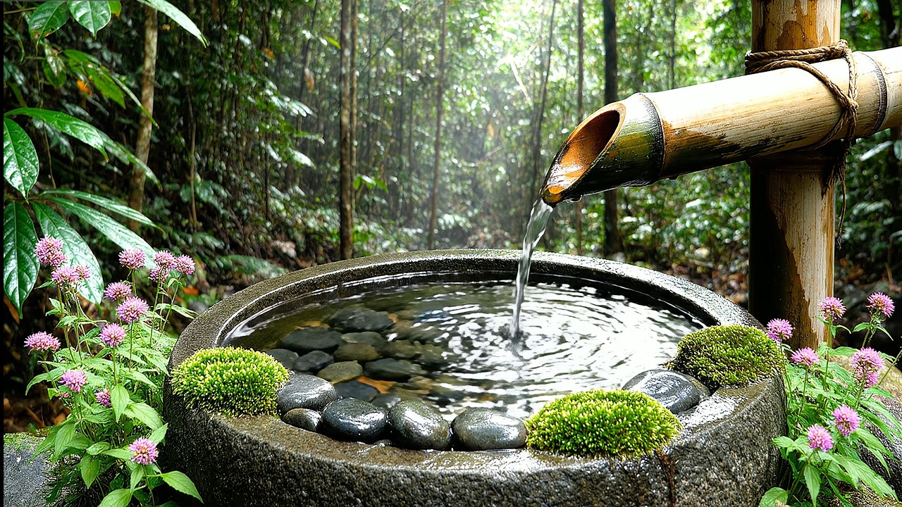 Relaxing Sleep Music + Bamboo Water Sounds 🌿 Calm Mind & Body, Anxiety Relief, Deep Sleep 😴piano
