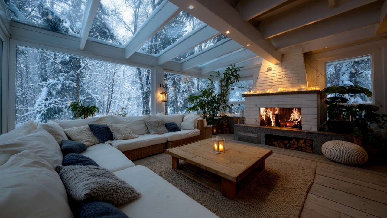 Cold Wind and Snow Outside, Gentle Fire Inside | Cozy Cabin Sleep Sounds for Total Relaxation
