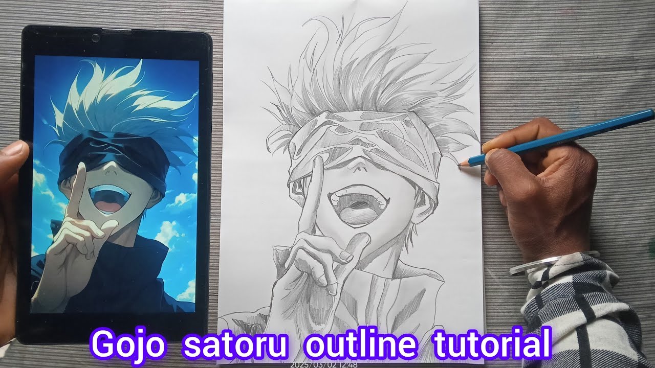 Gojo satoru drawing | Easy gojo satoru outline tutorial | Step by step with beginners