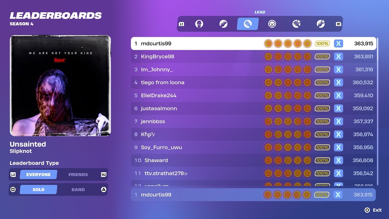 [Fortnite Festival S4] Unsainted Expert Lead 100% FC World Record