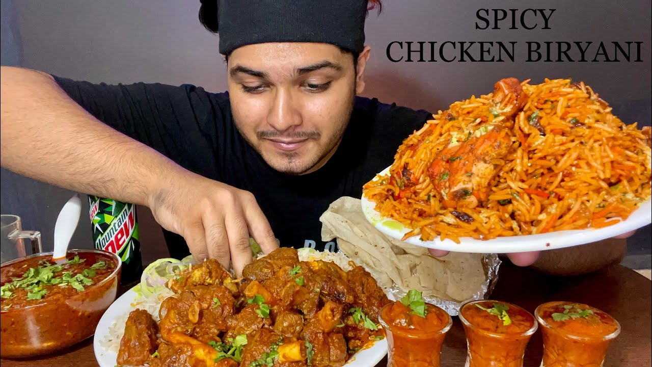 SPICY* MUTTON CURRY WITH BASMATI RICE | CHICKEN BIRYANI WITH SPICY* TANDOORI CHICKEN LEG | MUKBANG
