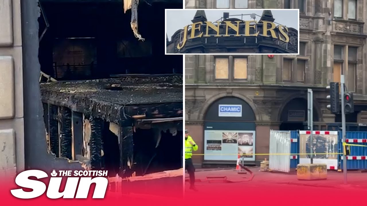 Aftermath of fire at Jenners building as fireman in hospital fighting for life