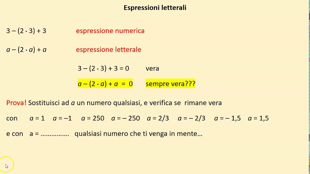 3a media. 11. Espressioni letterali