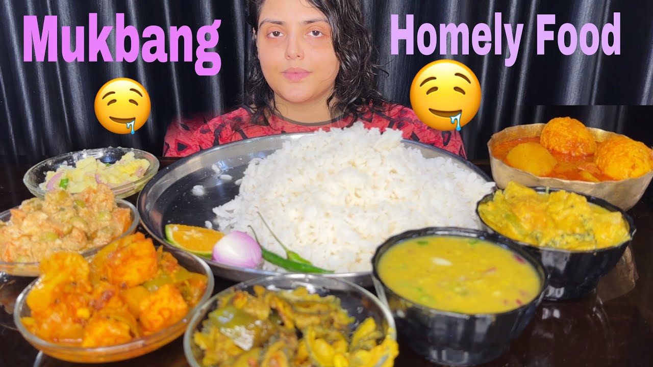 Homely Food :Rice, Shukto, Dal, Egg Curry, Veg Korma, Paneer Sabji, Aloo Bharta| Mukbang Eating Show