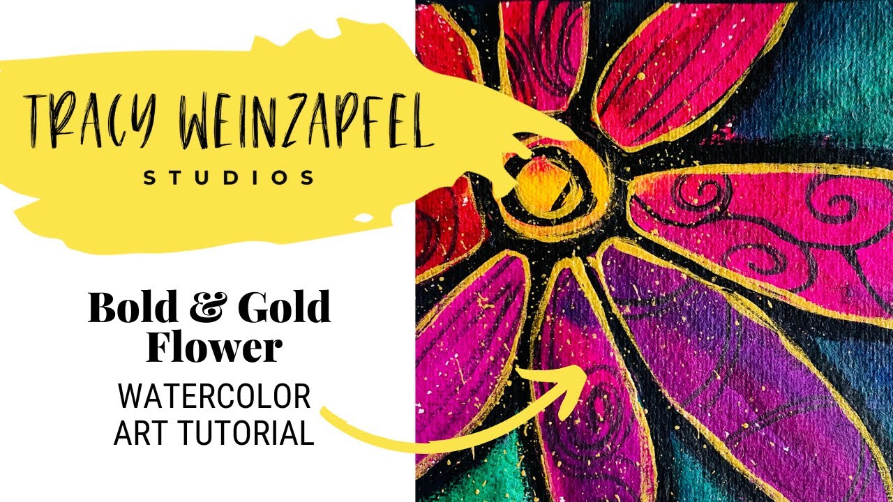 Bold & Gold Flower (Watercolor Art Tutorial)